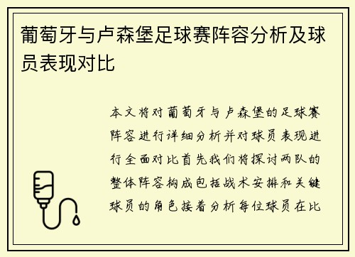 葡萄牙与卢森堡足球赛阵容分析及球员表现对比